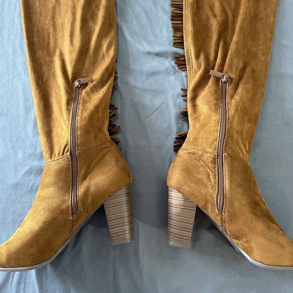 Breckelles Tan Fringe Heeled Boots - Picture 10 of 12